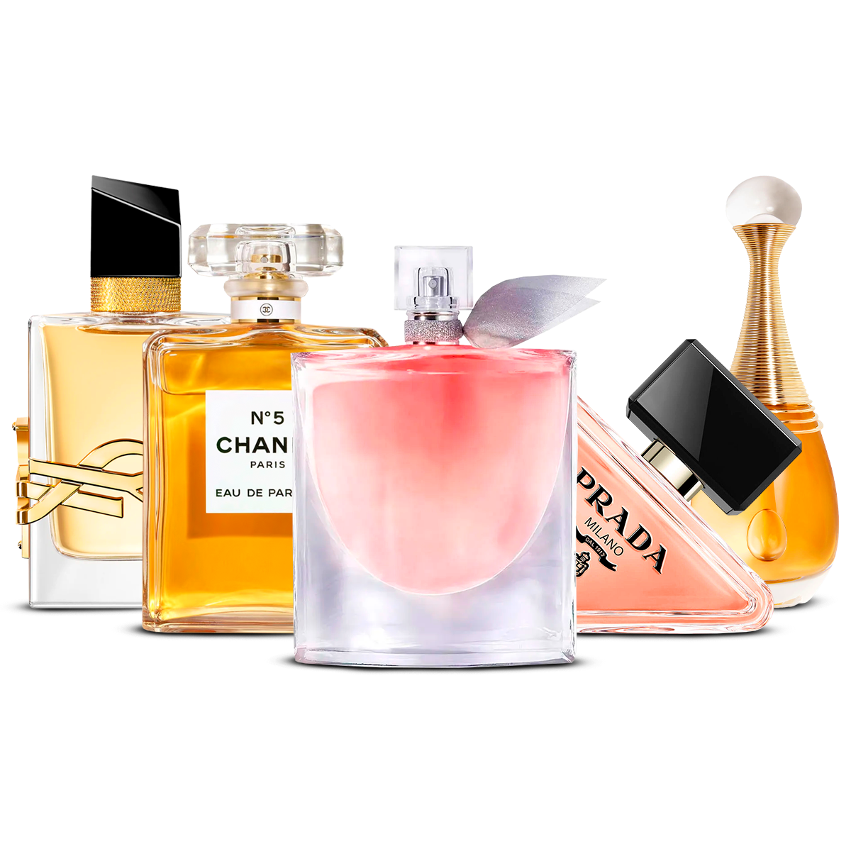 Combinazione di 5 profumi da donna – Yves Saint Laurent Libre, Chanel Nº5, La Vie Est Belle, Prada Paradoxe e J'adore [100 ml ciascuno]
