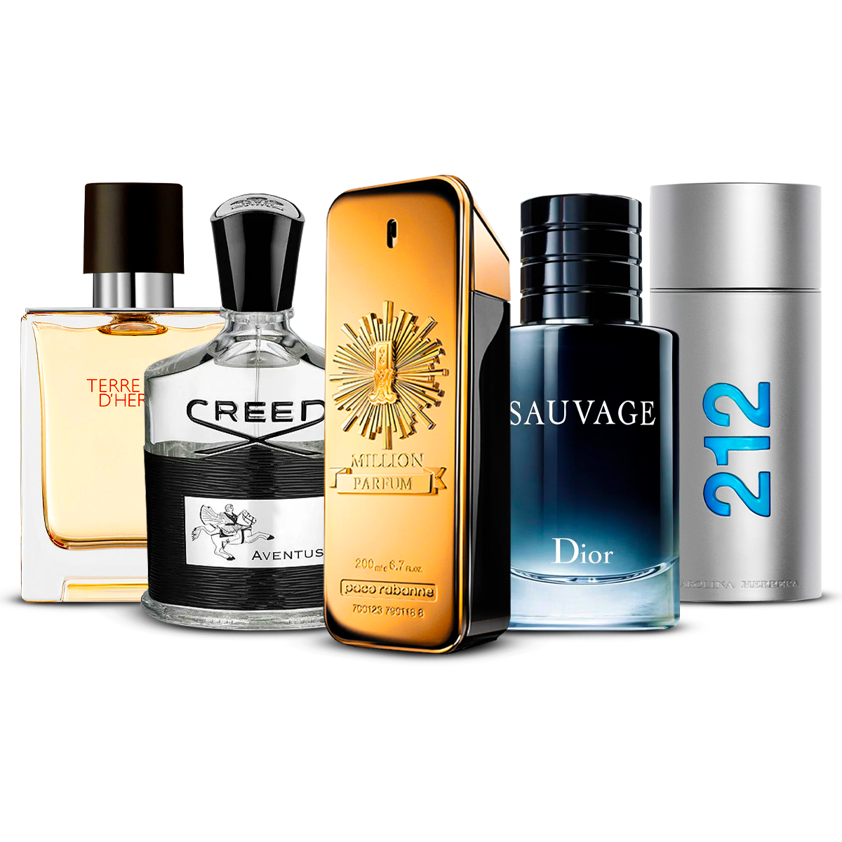 Combinazione di 5 profumi da uomo – Terre d'Hermès, Creed Aventus, 1 Million, Sauvage e 212 Men [100 ml ciascuno]